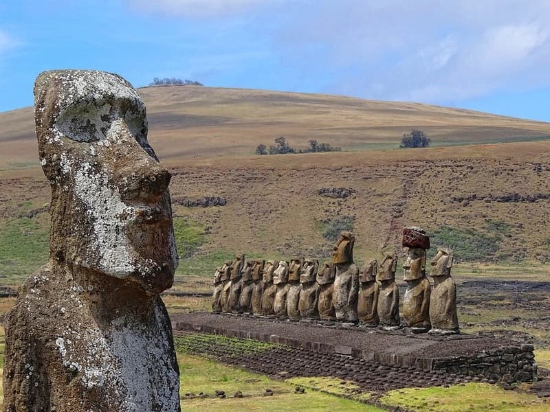Moai statues on Easter Island at sunrise